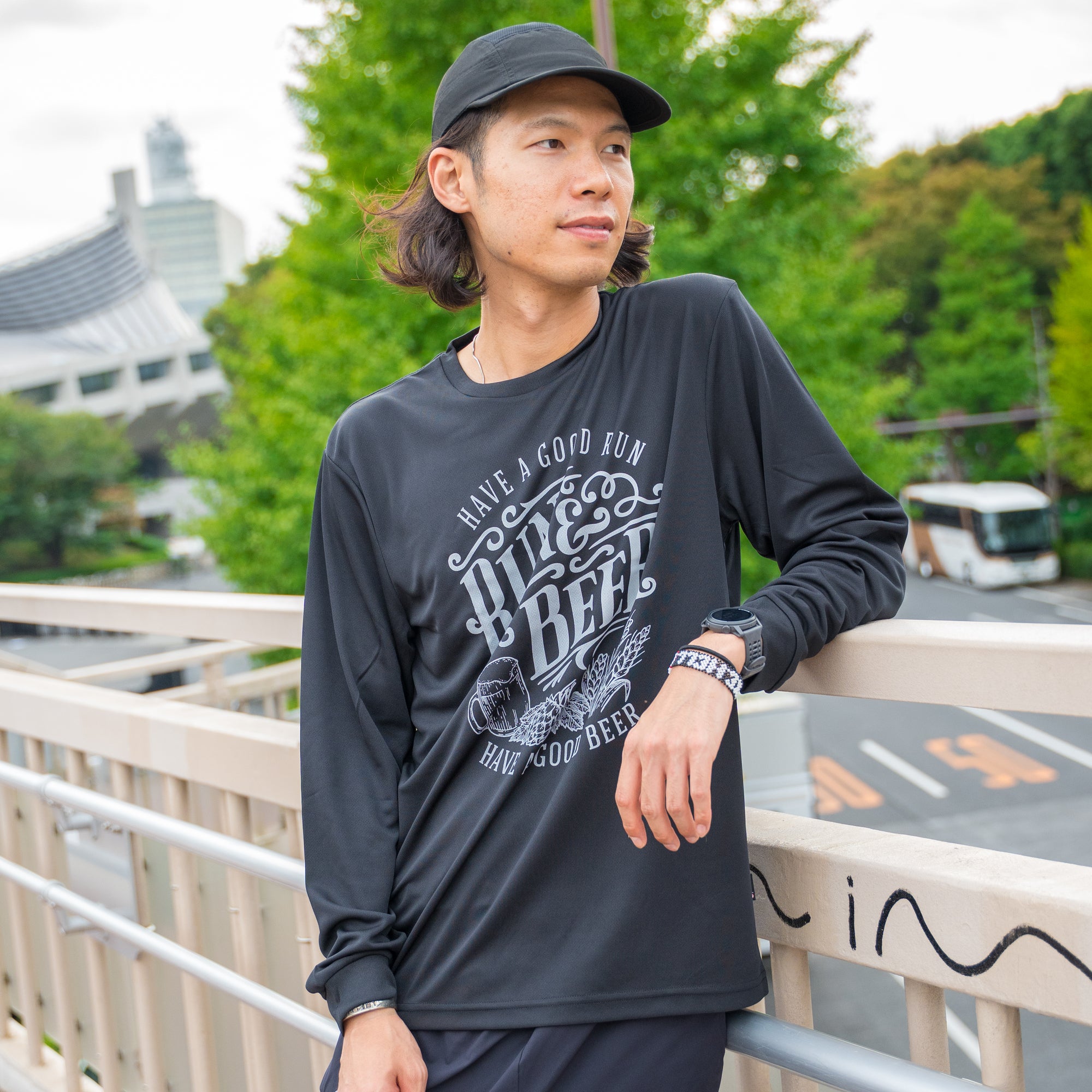Run & Beer DRY Long-Sleeve  Tee（Black）