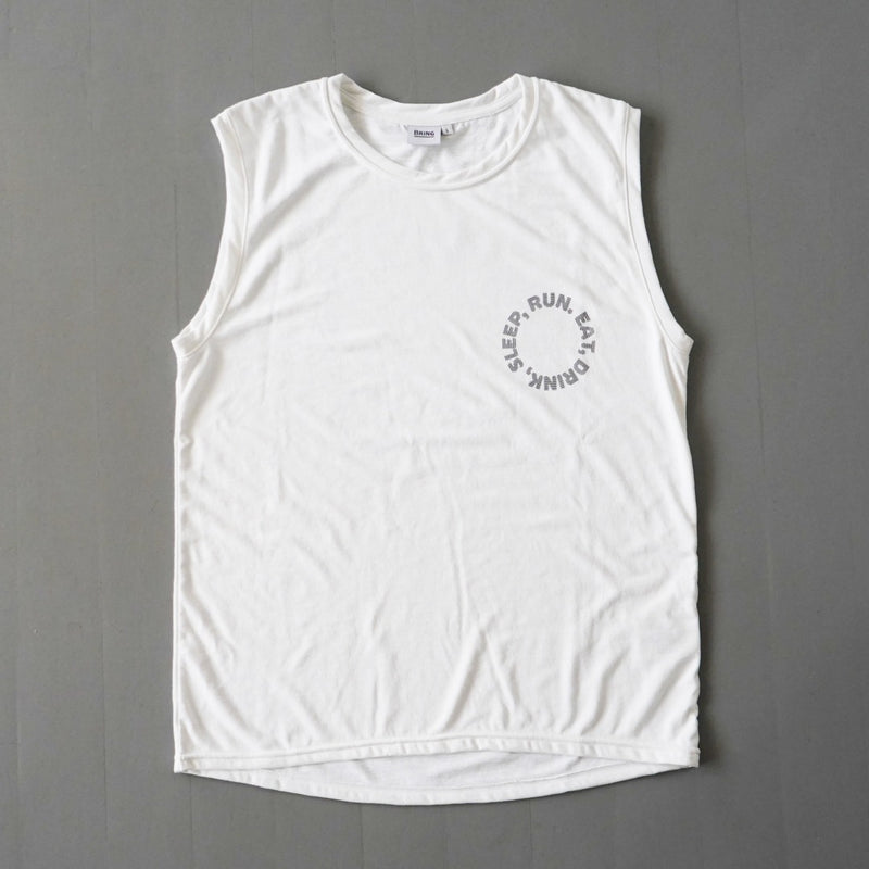 EAT DRINK SLEEP RUN / Circle Logo Sleeve-less Tee (White)