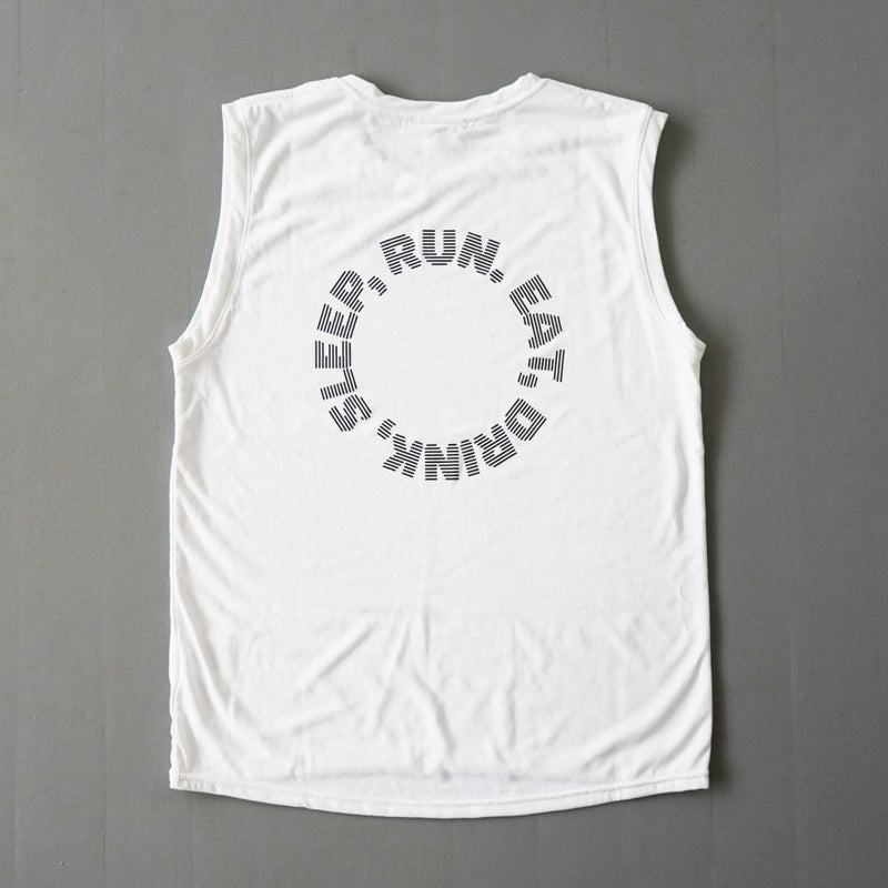 EAT DRINK SLEEP RUN / Circle Logo Sleeve-less Tee (White)