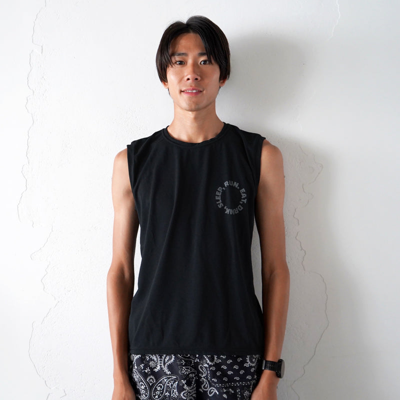 EAT DRINK SLEEP RUN / Circle Logo Sleeve-less Tee (Black)