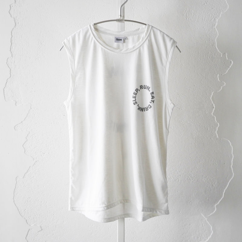 EAT DRINK SLEEP RUN / Circle Logo Sleeve-less Tee (White)