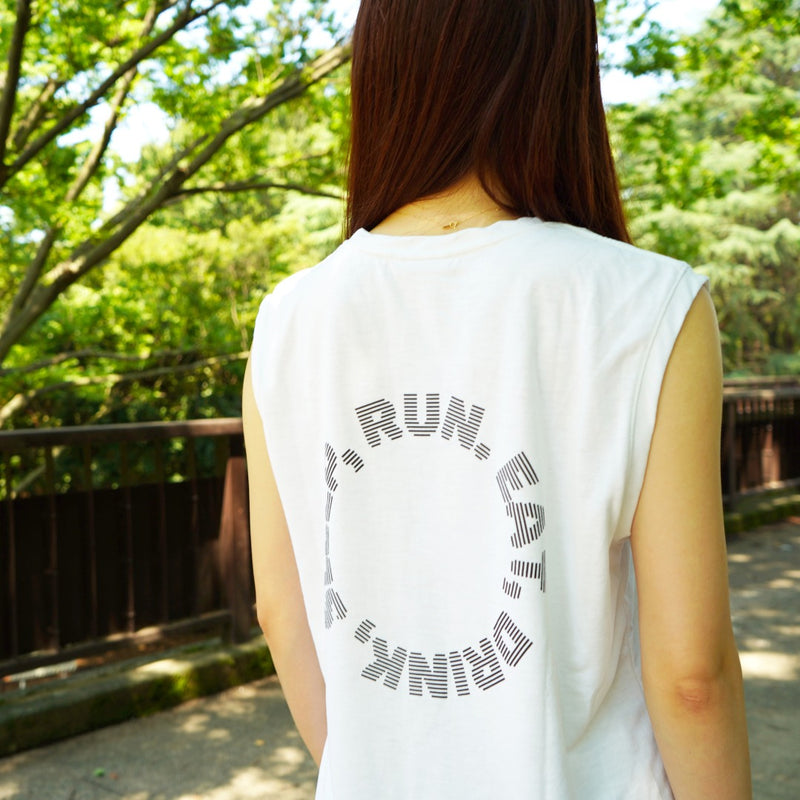 EAT DRINK SLEEP RUN / Circle Logo Sleeve-less Tee (White)