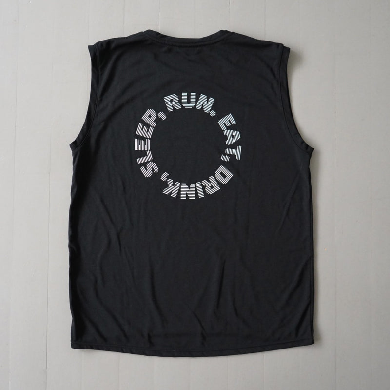 EAT DRINK SLEEP RUN / Circle Logo Sleeve-less Tee (Black)