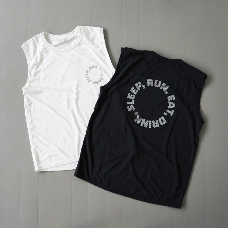 EAT DRINK SLEEP RUN / Circle Logo Sleeve-less Tee (Black)