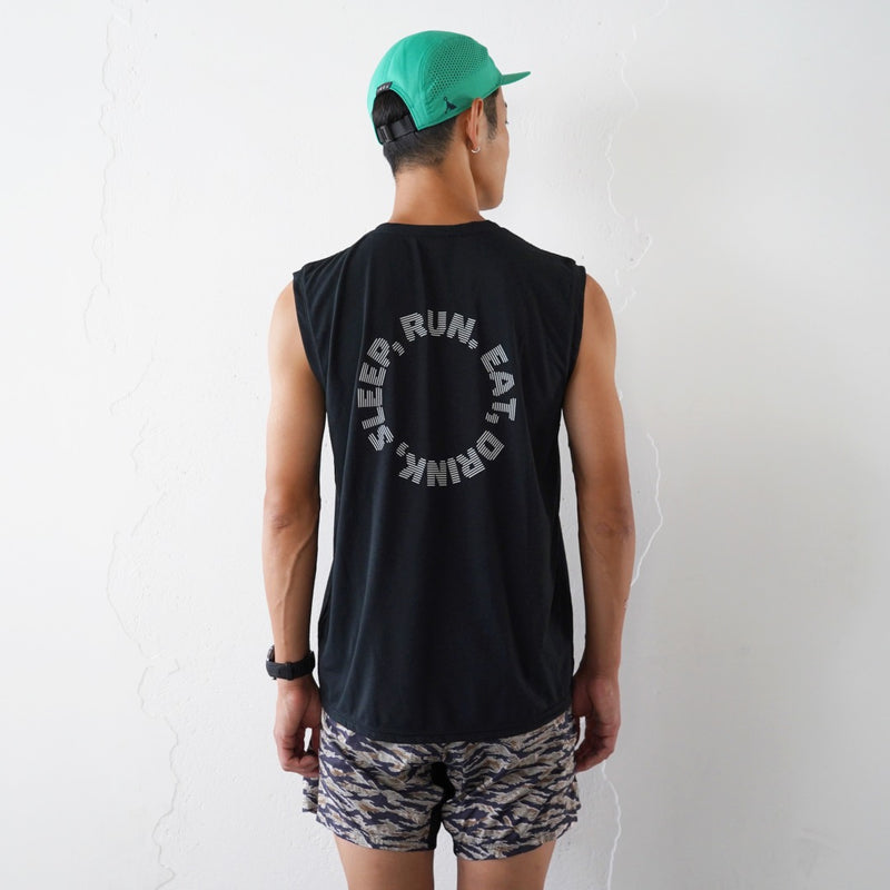 EAT DRINK SLEEP RUN / Circle Logo Sleeve-less Tee (Black)