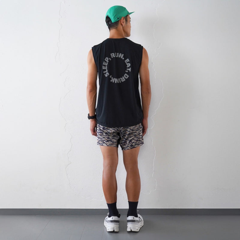 EAT DRINK SLEEP RUN / Circle Logo Sleeve-less Tee (Black)