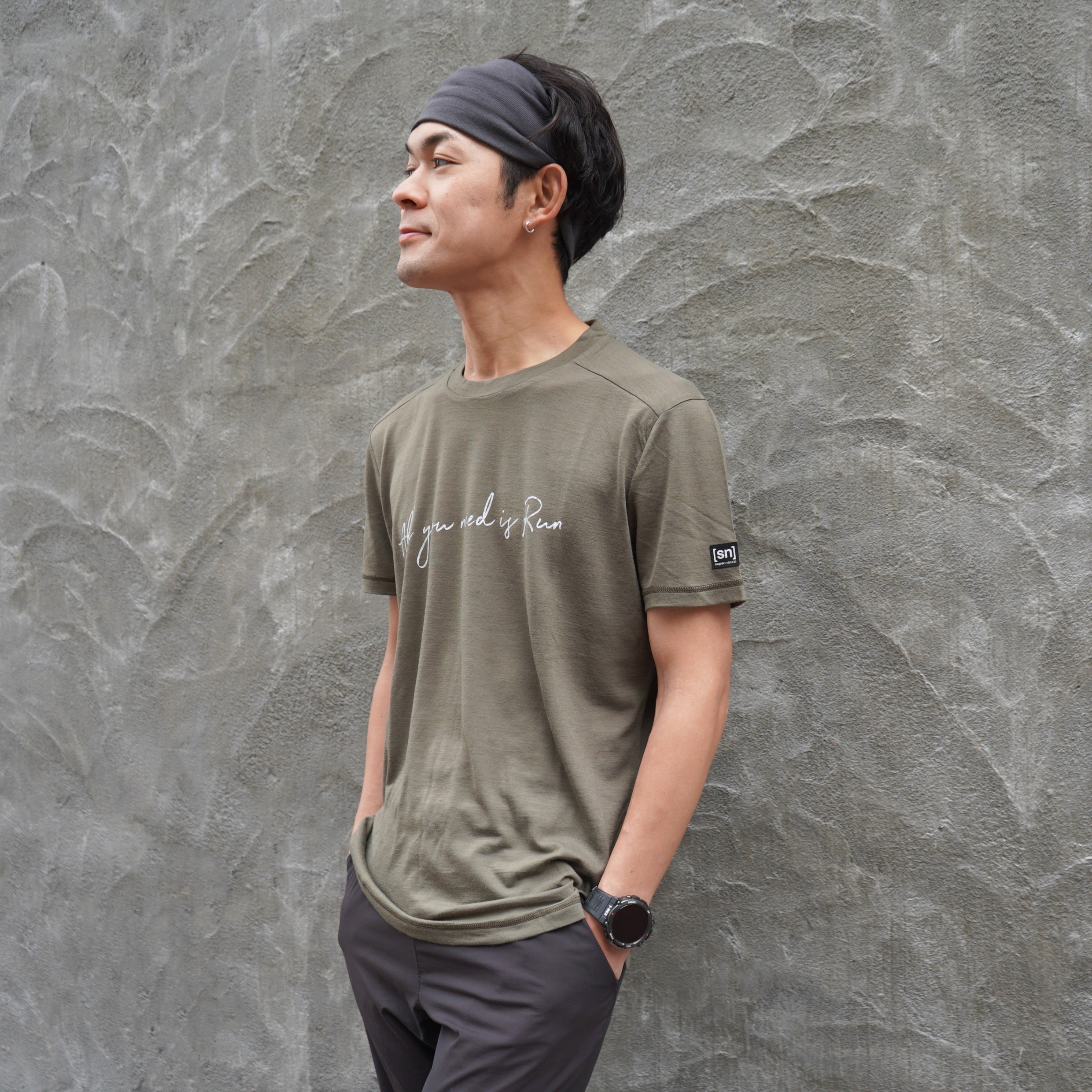 Men's All you need is Run Merino Wool Tee (Stone Gray)