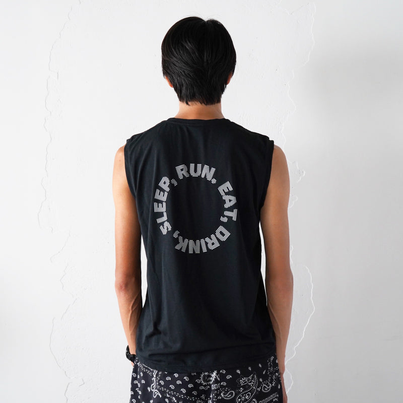 EAT DRINK SLEEP RUN / Circle Logo Sleeve-less Tee (Black)