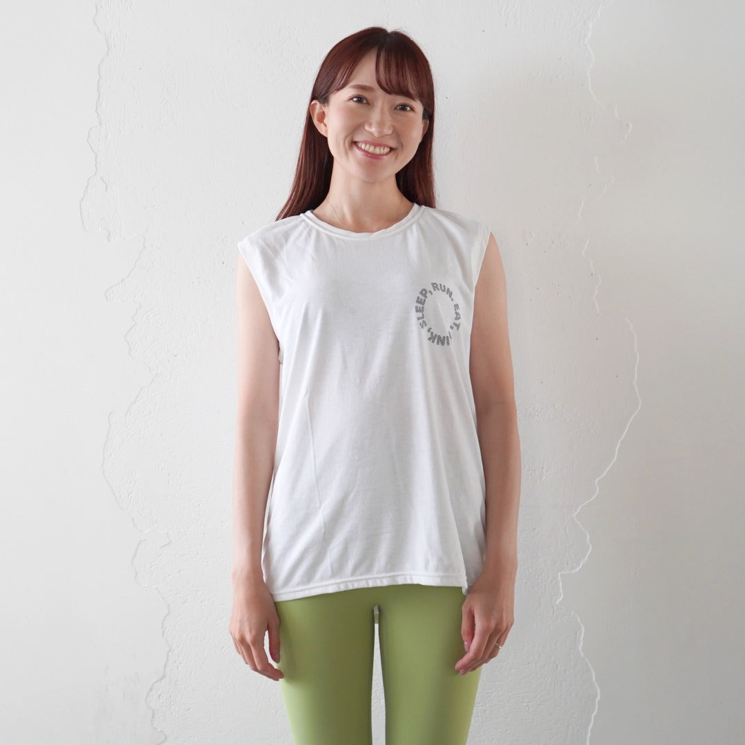 EAT DRINK SLEEP RUN / Circle Logo Sleeve-less Tee (White)