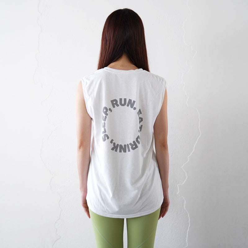 EAT DRINK SLEEP RUN / Circle Logo Sleeve-less Tee (White)