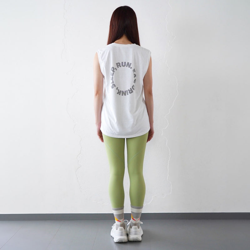 EAT DRINK SLEEP RUN / Circle Logo Sleeve-less Tee (White)