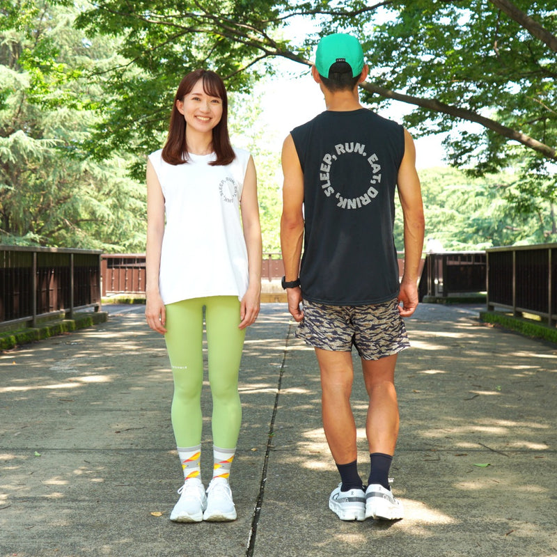 EAT DRINK SLEEP RUN / Circle Logo Sleeve-less Tee (White)