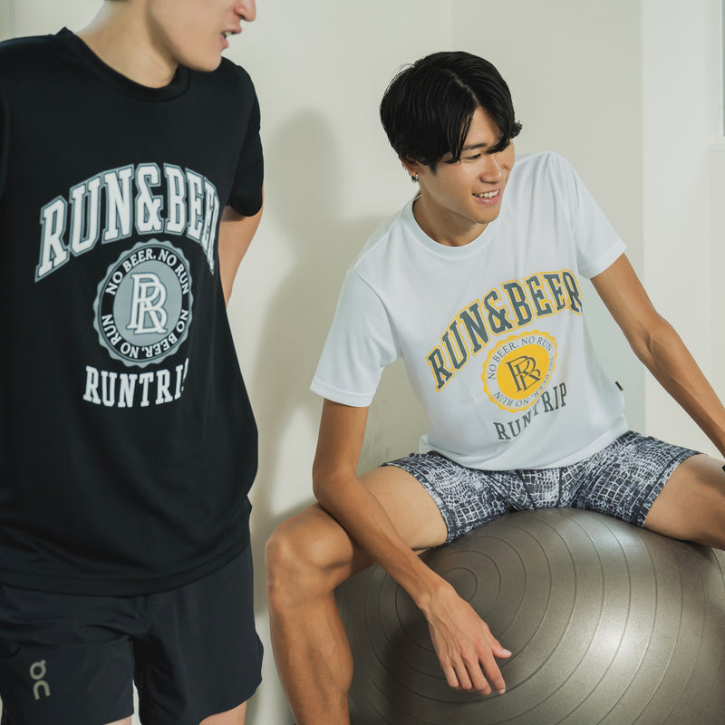 Run & Beer College Design DRY Tee (White / Gray & Yellow)