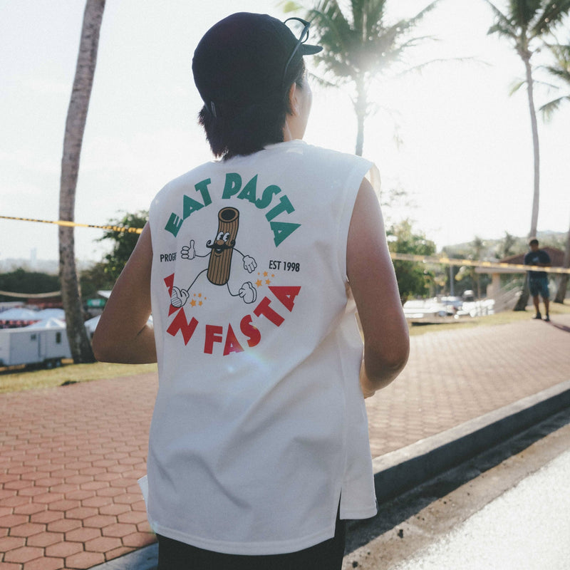 PROGRESS RUNNING CLUB Eat Pasta Run Fasta Custom-made Sleeve-less Tee