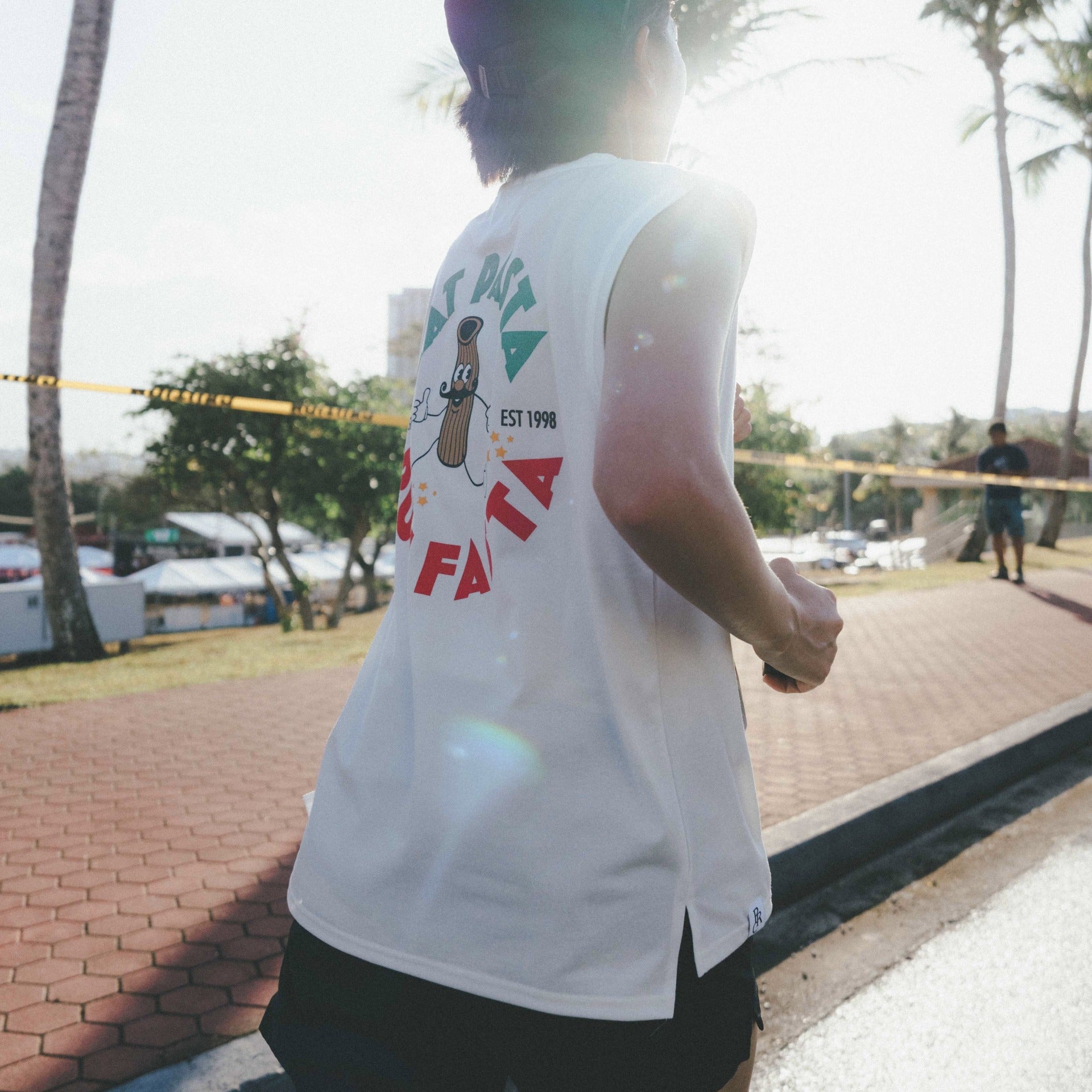 【展示サンプル】PROGRESS RUNNING CLUB Eat Pasta Run Fasta Custom-made Sleeve-less Tee
