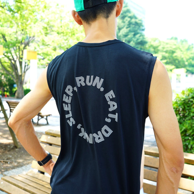 EAT DRINK SLEEP RUN / Circle Logo Sleeve-less Tee (Black)