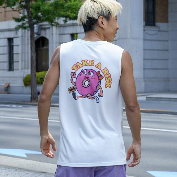 Style | DONUTS "TAKE A RISK" Sleeve-less Tee by JINGER (Men's White)