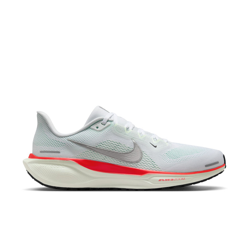 NIKE Pegasus 41 (Men's) WHITE/METALLIC SILVER-BARELY GREEN