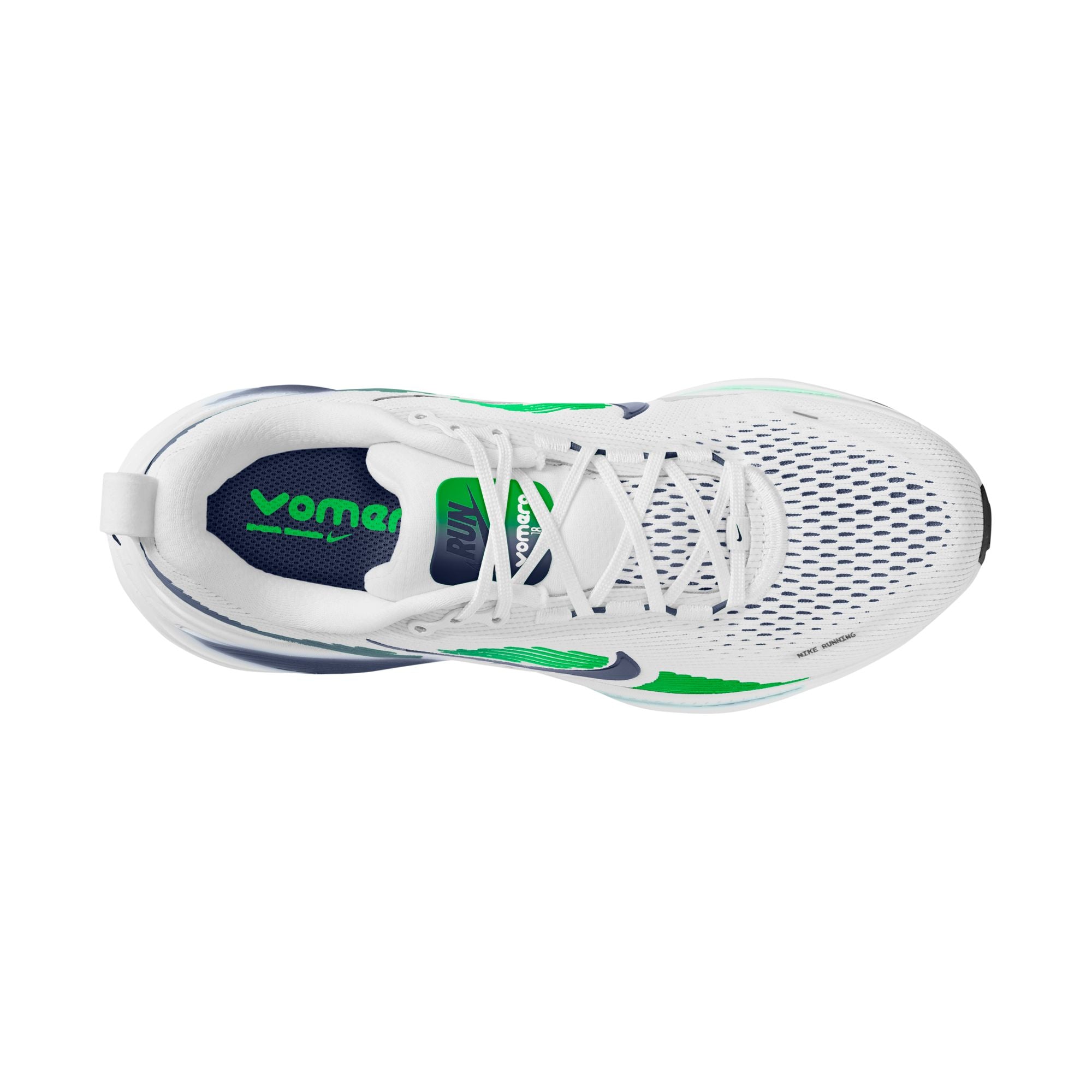 NIKE Vomero 18 (Men's) WHITE/MIDNIGHT NAVY-GREEN SPARK