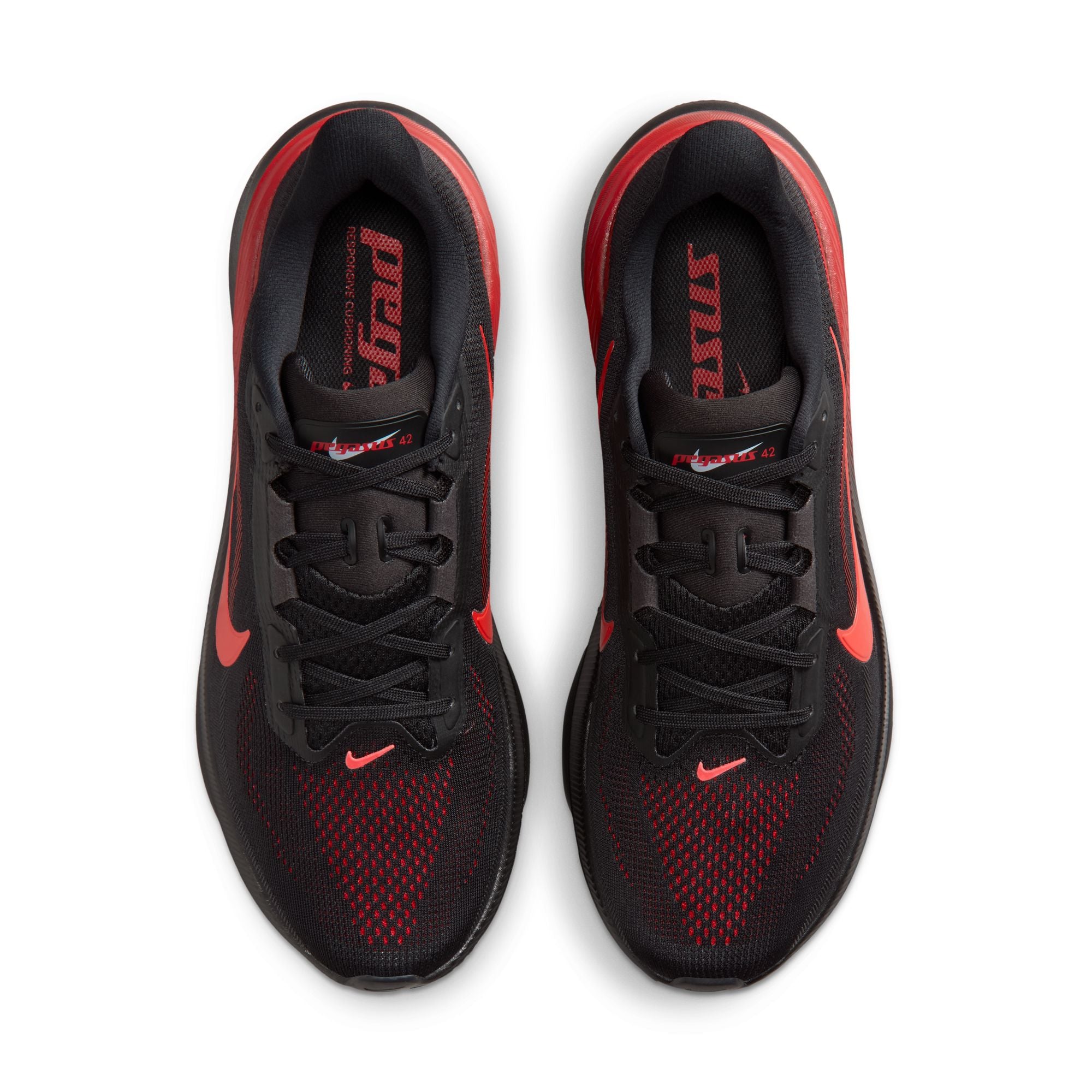 NIKE Pegasus 42 (Men's) BLACK/BRT CRIMSON-UNIV RED-WOLF GREY