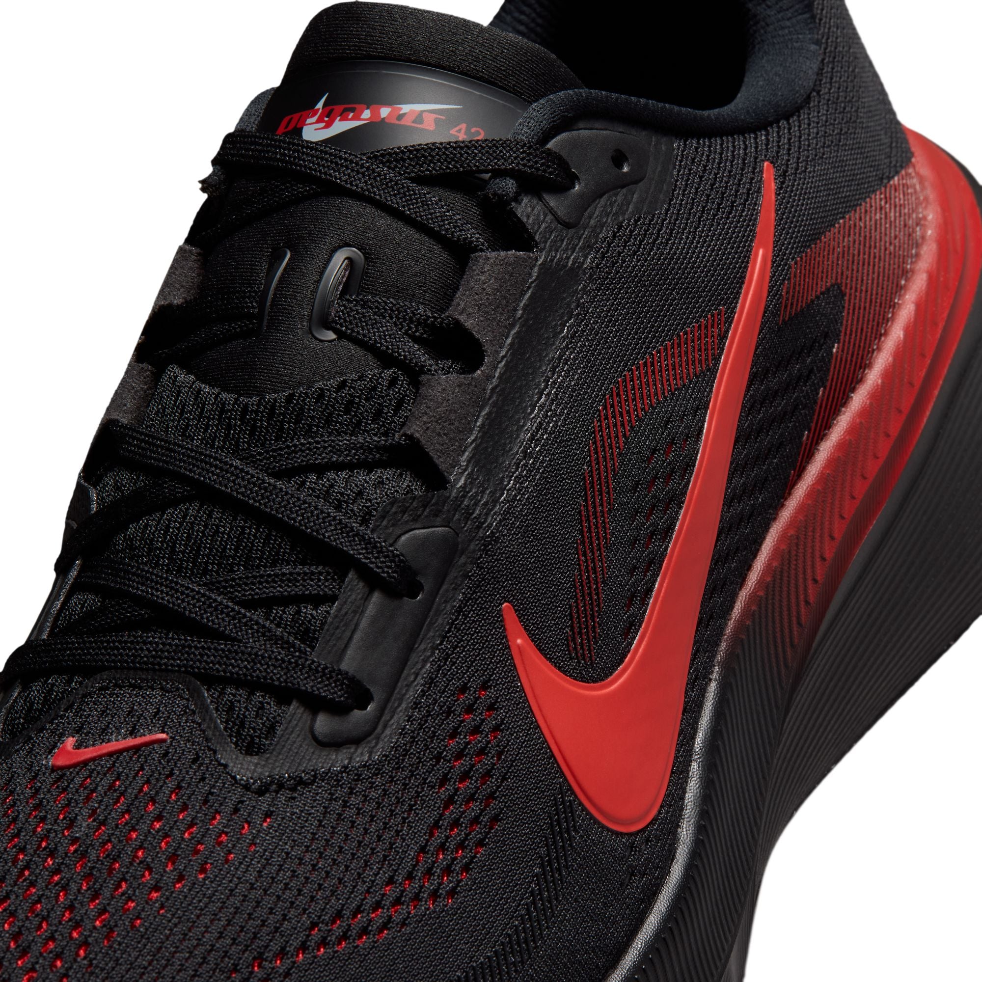 NIKE Pegasus 42 (Men's) BLACK/BRT CRIMSON-UNIV RED-WOLF GREY
