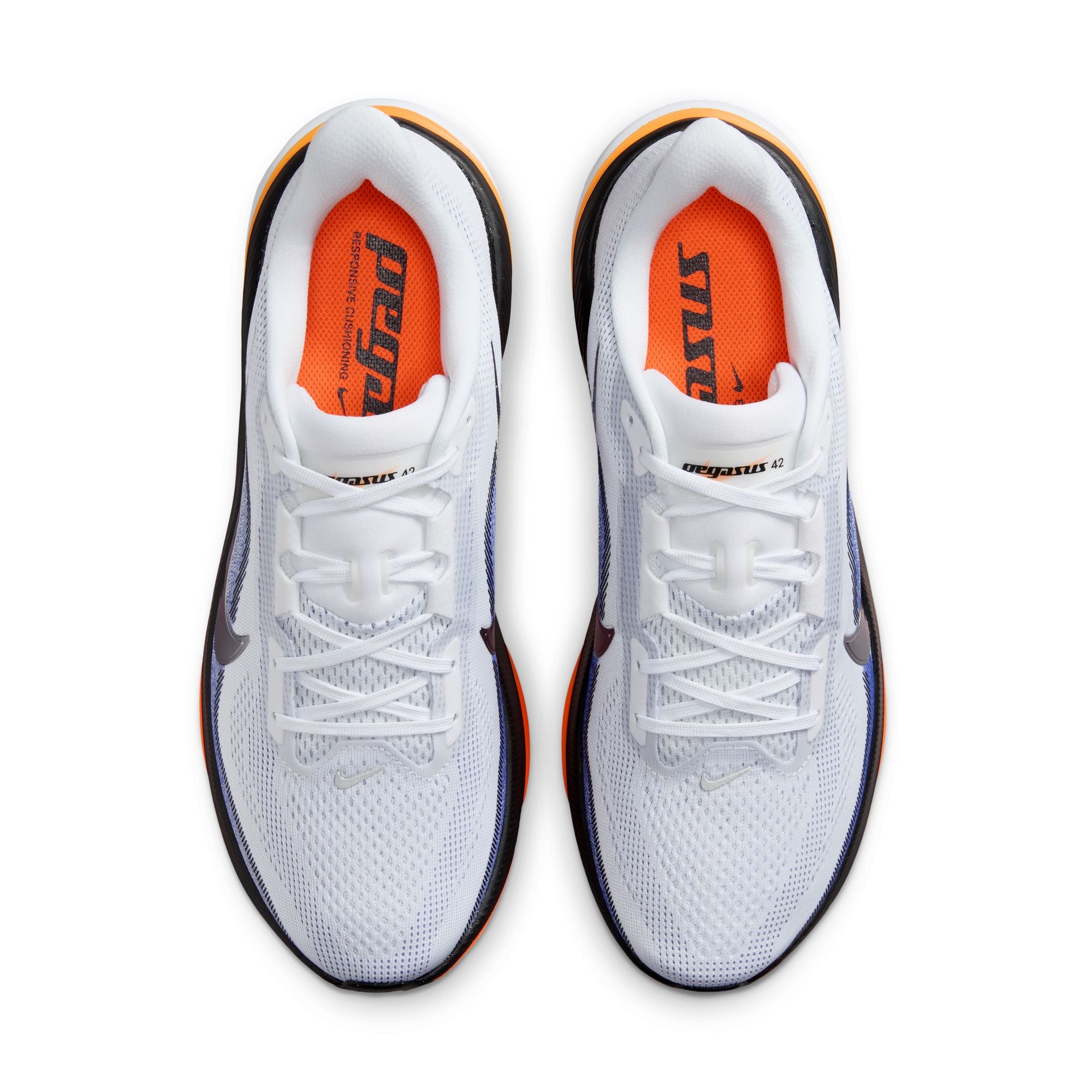 NIKE Pegasus 42 (Men's) WHITE/MTLC SILVER-LAPIS-TOTAL ORANGE-LASER ORANGE-OFF NOIR