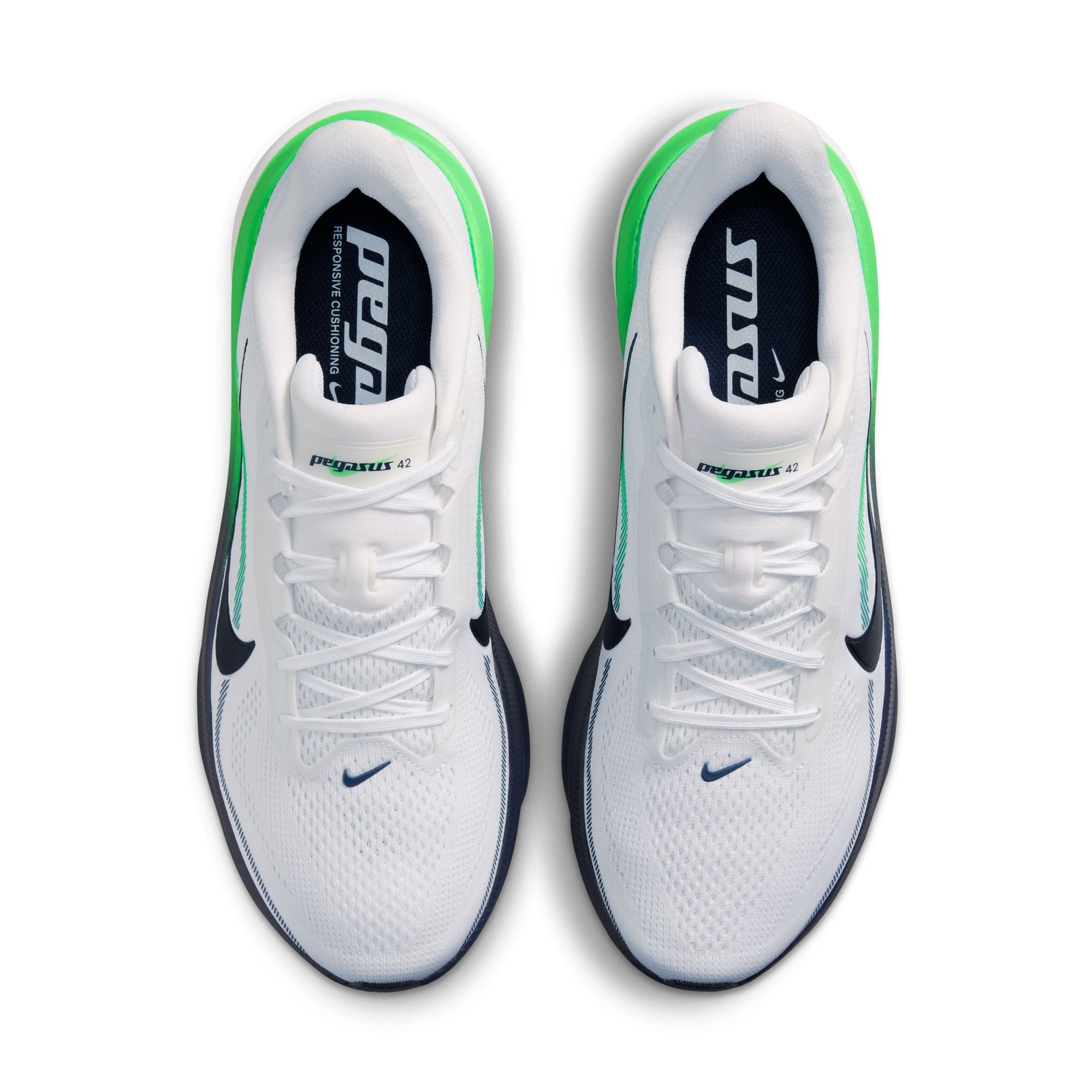 NIKE Pegasus 42 (Men's) WHITE/MIDNIGHT NAVY-GREEN SPARK
