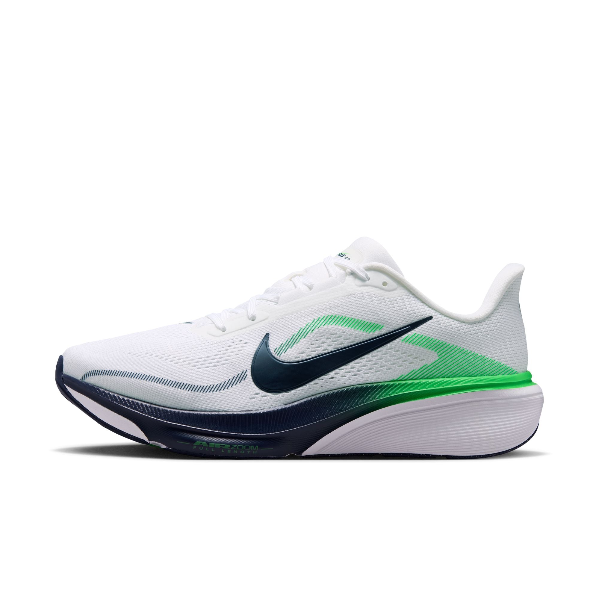 NIKE Pegasus 42 (Men's) WHITE/MIDNIGHT NAVY-GREEN SPARK