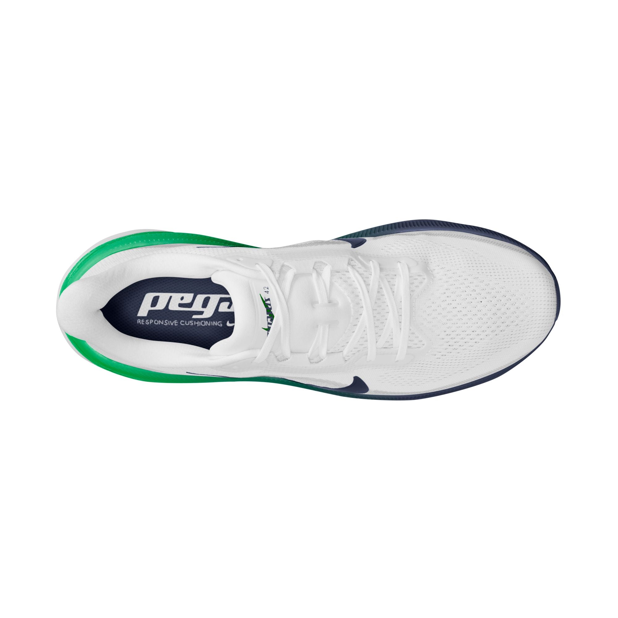 NIKE Pegasus 42 (Men's) WHITE/MIDNIGHT NAVY-GREEN SPARK