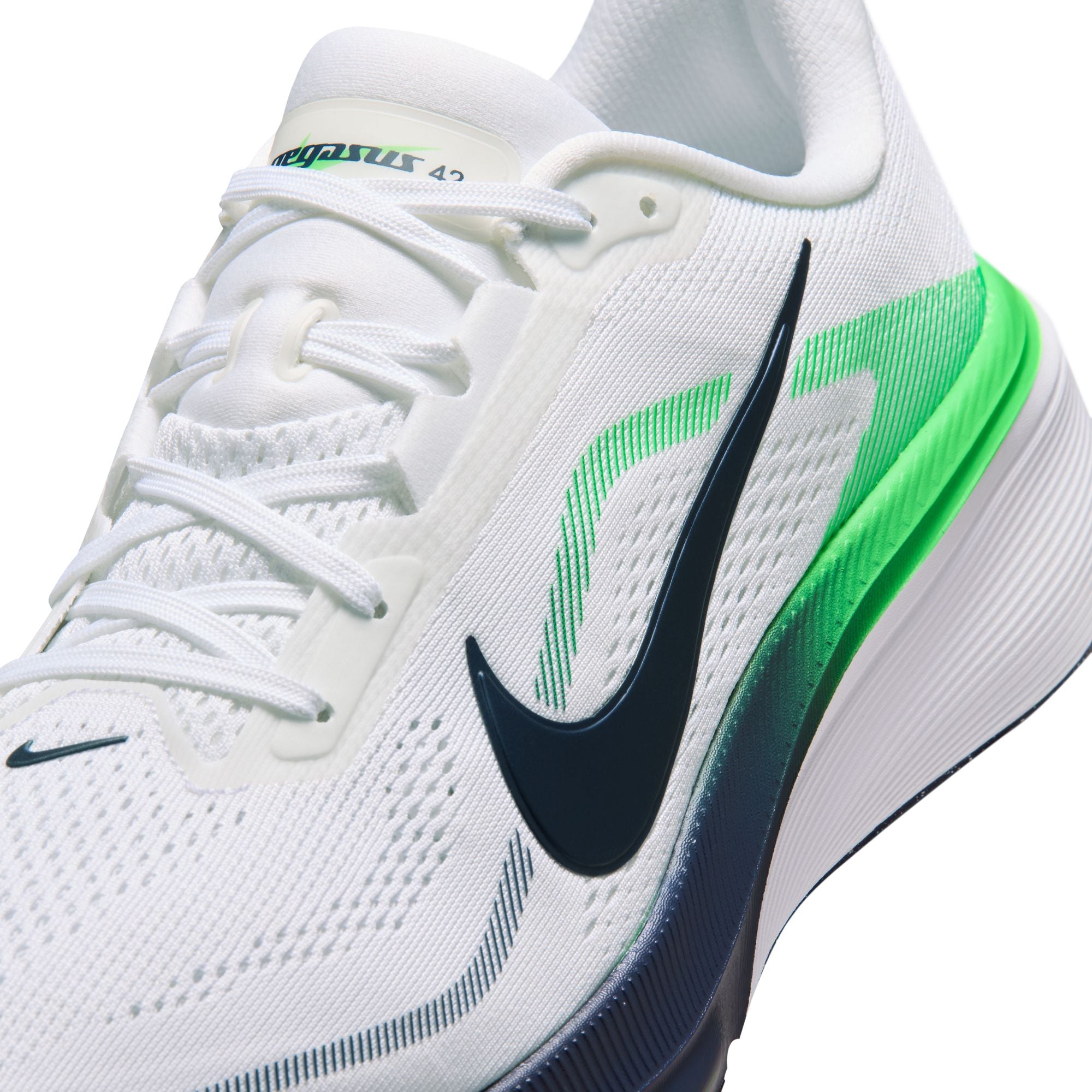 NIKE Pegasus 42 (Men's) WHITE/MIDNIGHT NAVY-GREEN SPARK