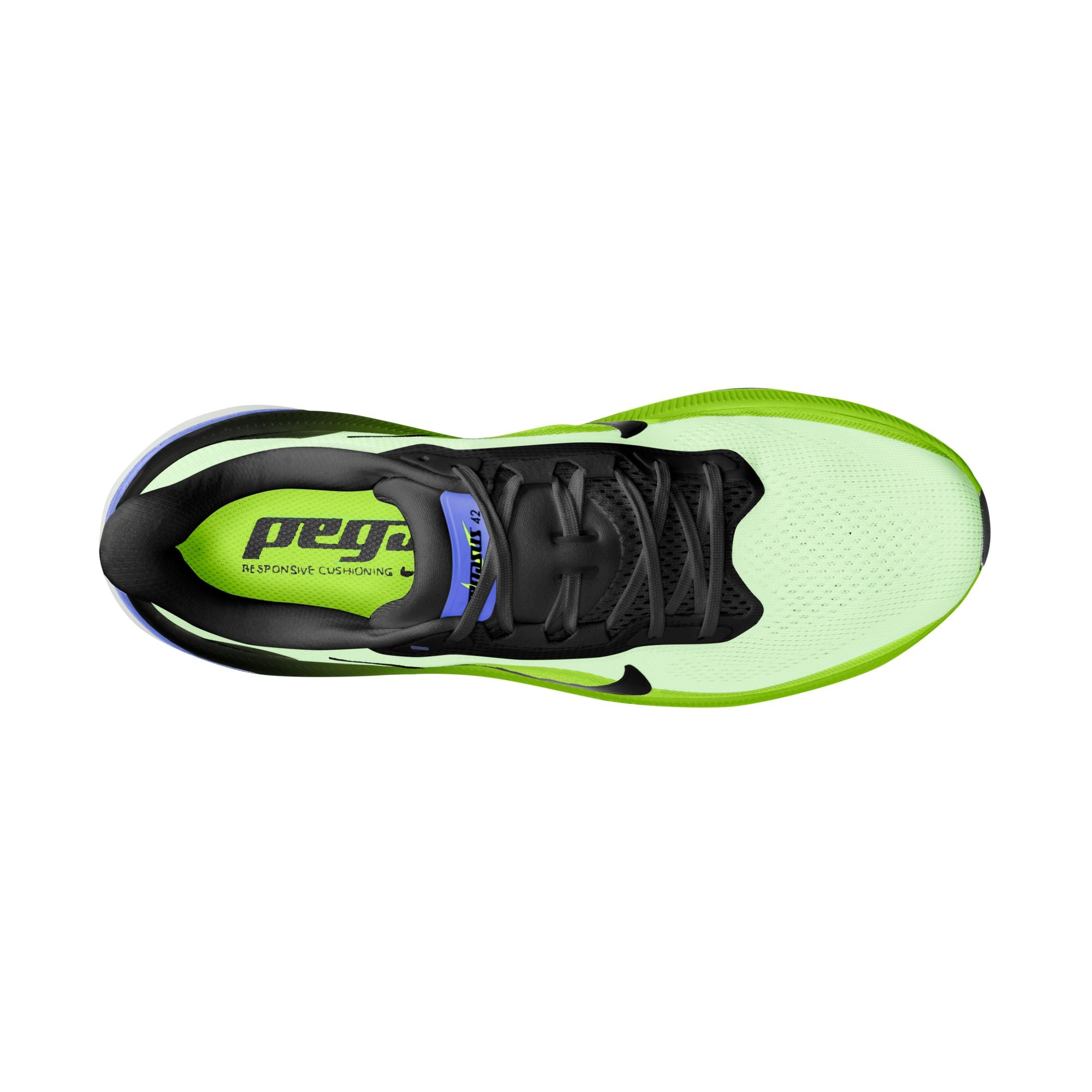 NIKE Pegasus 42 (Men's) VOLT TINT/BLACK SPRUCE-SAPPHIRE-LIME BLAST