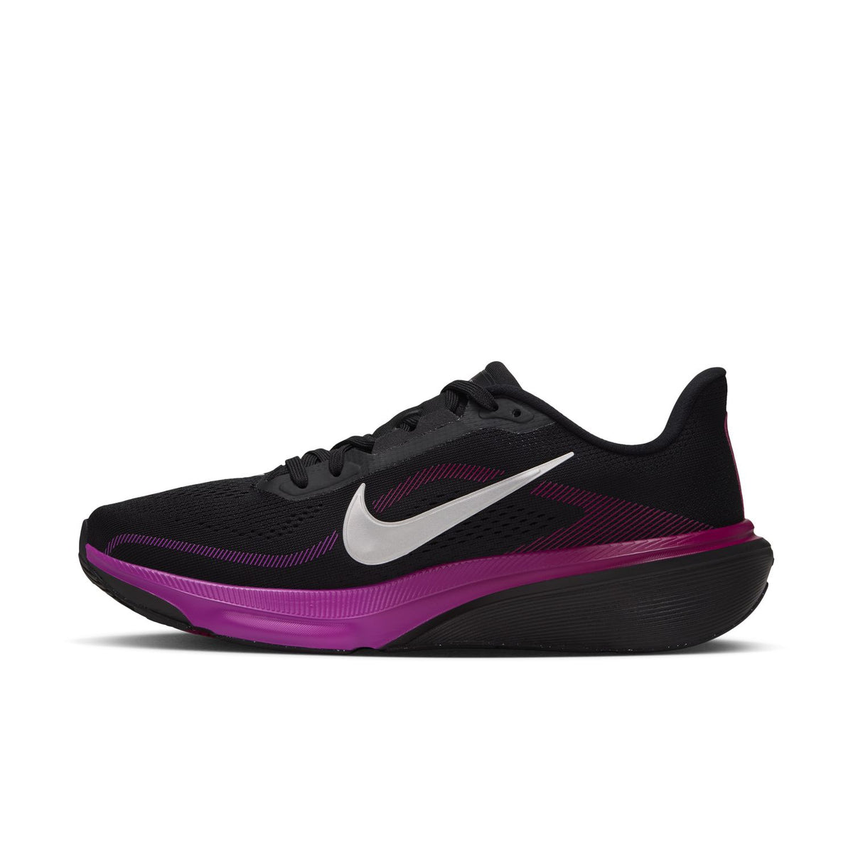 NIKE Pegasus 42 (Women's) BLACK/METALLIC SILVER-VIVID PURPLE