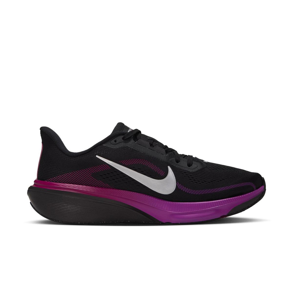 NIKE Pegasus 42 (Women's) BLACK/METALLIC SILVER-VIVID PURPLE