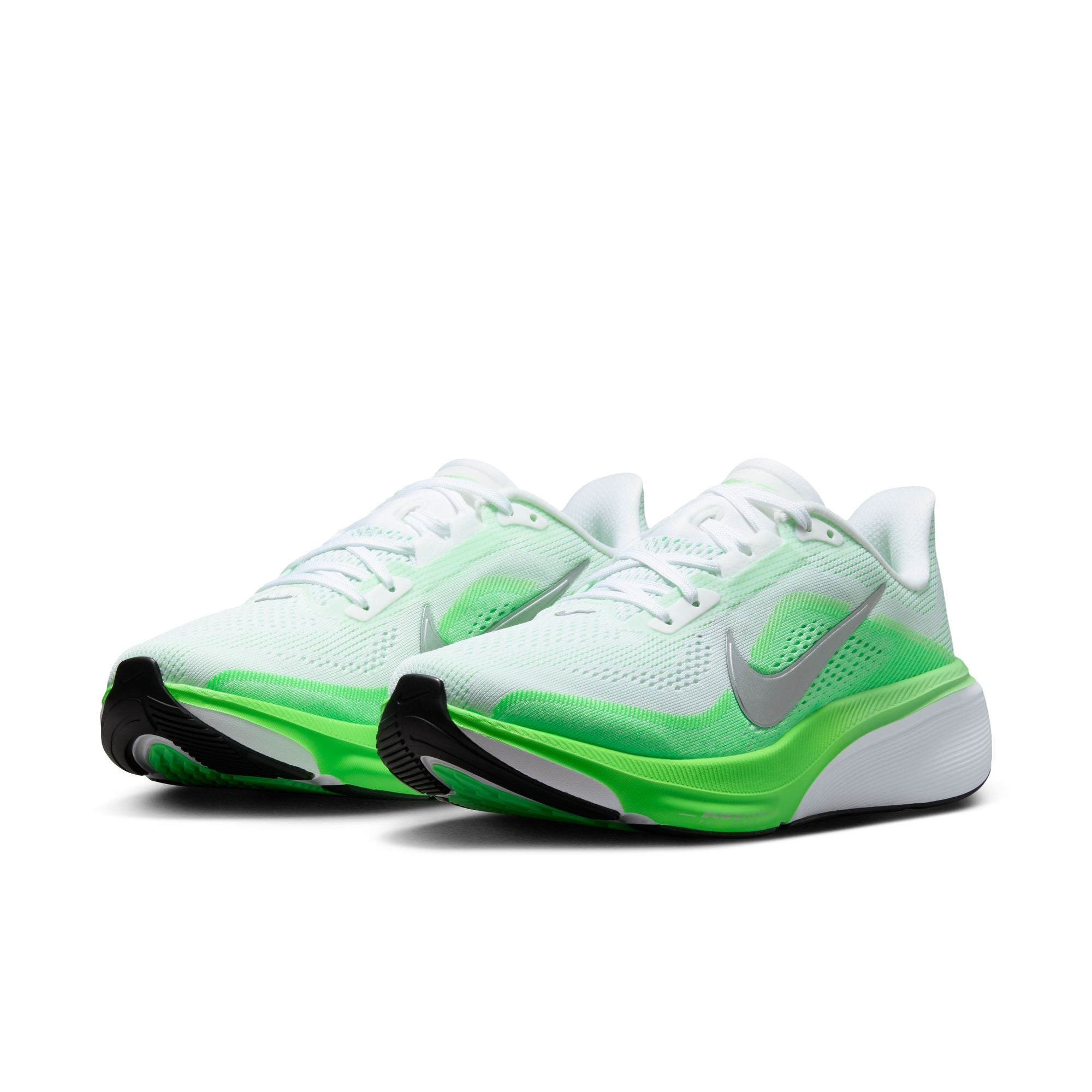 NIKE Pegasus 42 (Women's) WHITE/MTLC SILVER-GREEN STRIKE-ILLUSION GREEN-BLACK