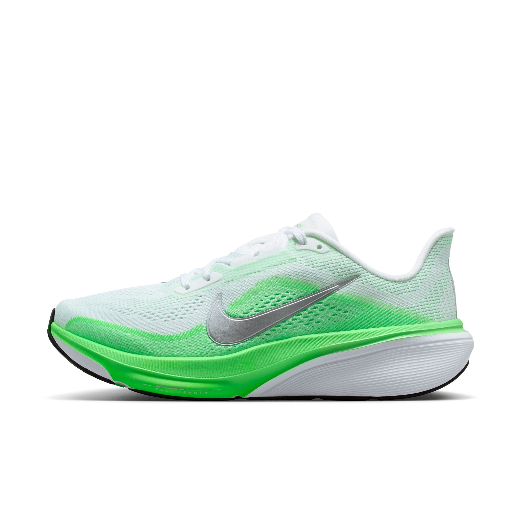 NIKE Pegasus 42 (Women's) WHITE/MTLC SILVER-GREEN STRIKE-ILLUSION GREEN-BLACK