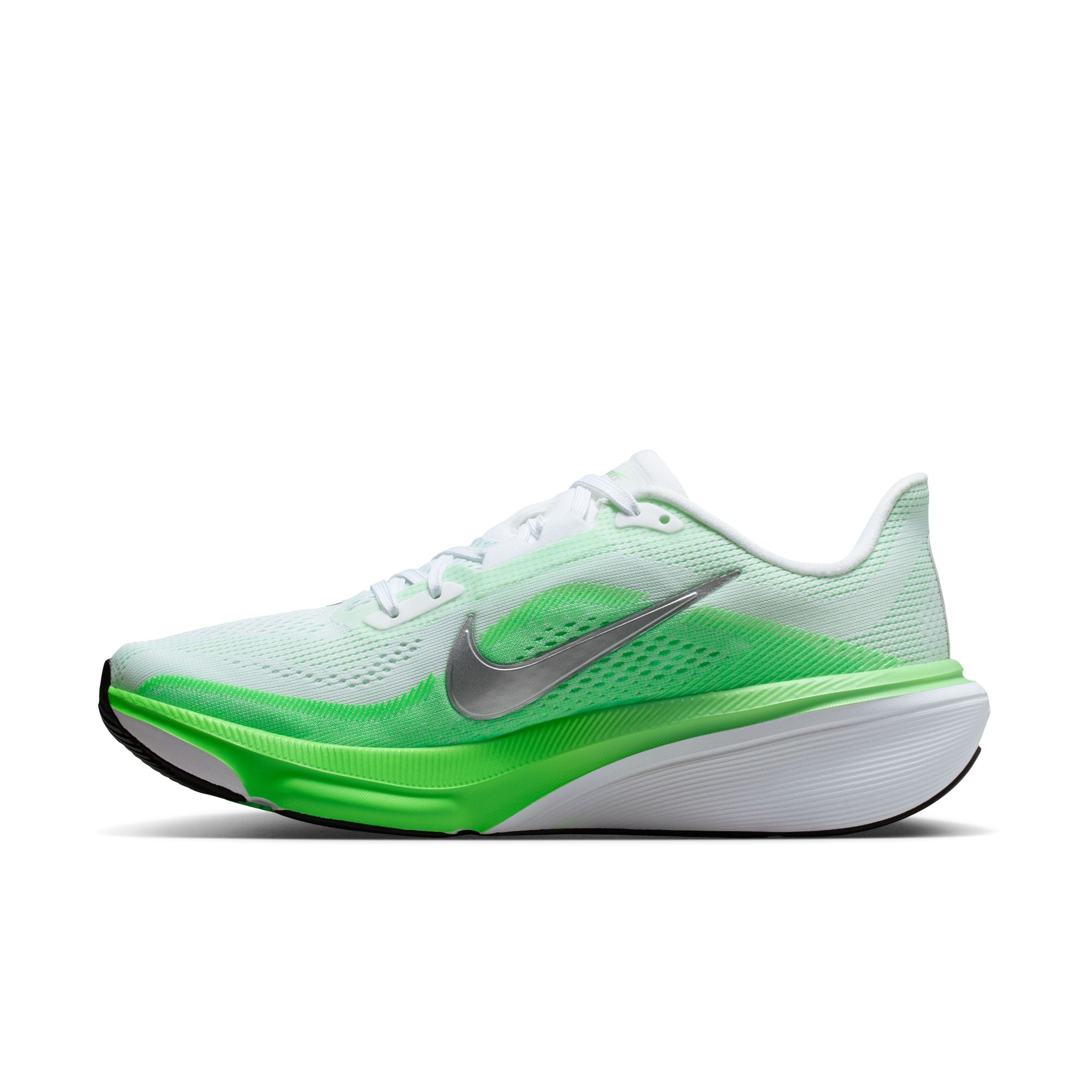 NIKE Pegasus 42 (Women's) WHITE/MTLC SILVER-GREEN STRIKE-ILLUSION GREEN-BLACK