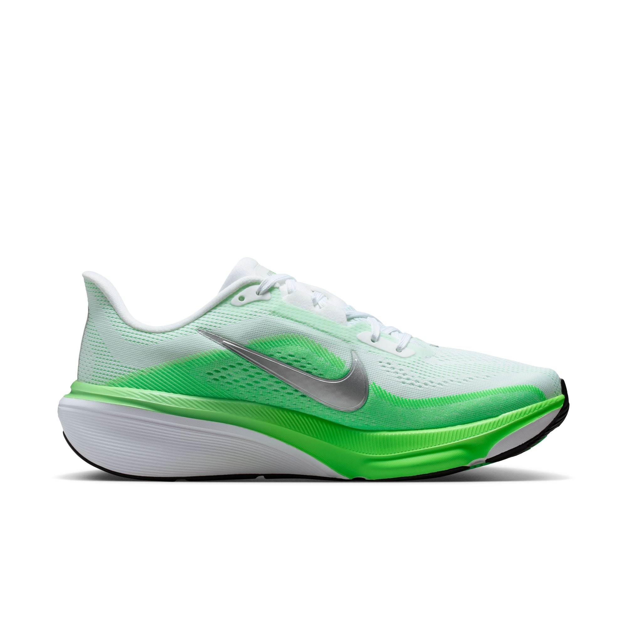 NIKE Pegasus 42 (Women's) WHITE/MTLC SILVER-GREEN STRIKE-ILLUSION GREEN-BLACK