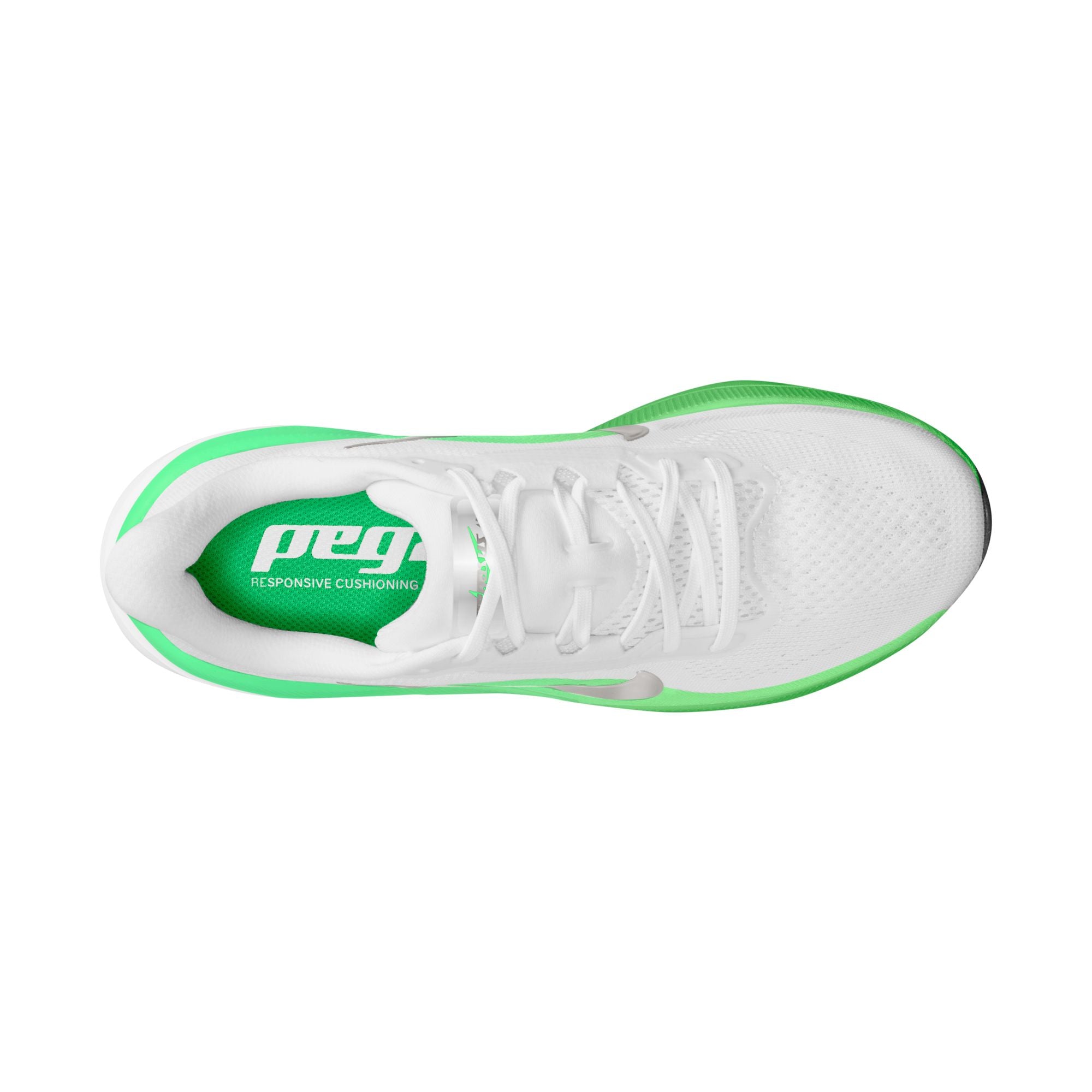 NIKE Pegasus 42 (Women's) WHITE/MTLC SILVER-GREEN STRIKE-ILLUSION GREEN-BLACK