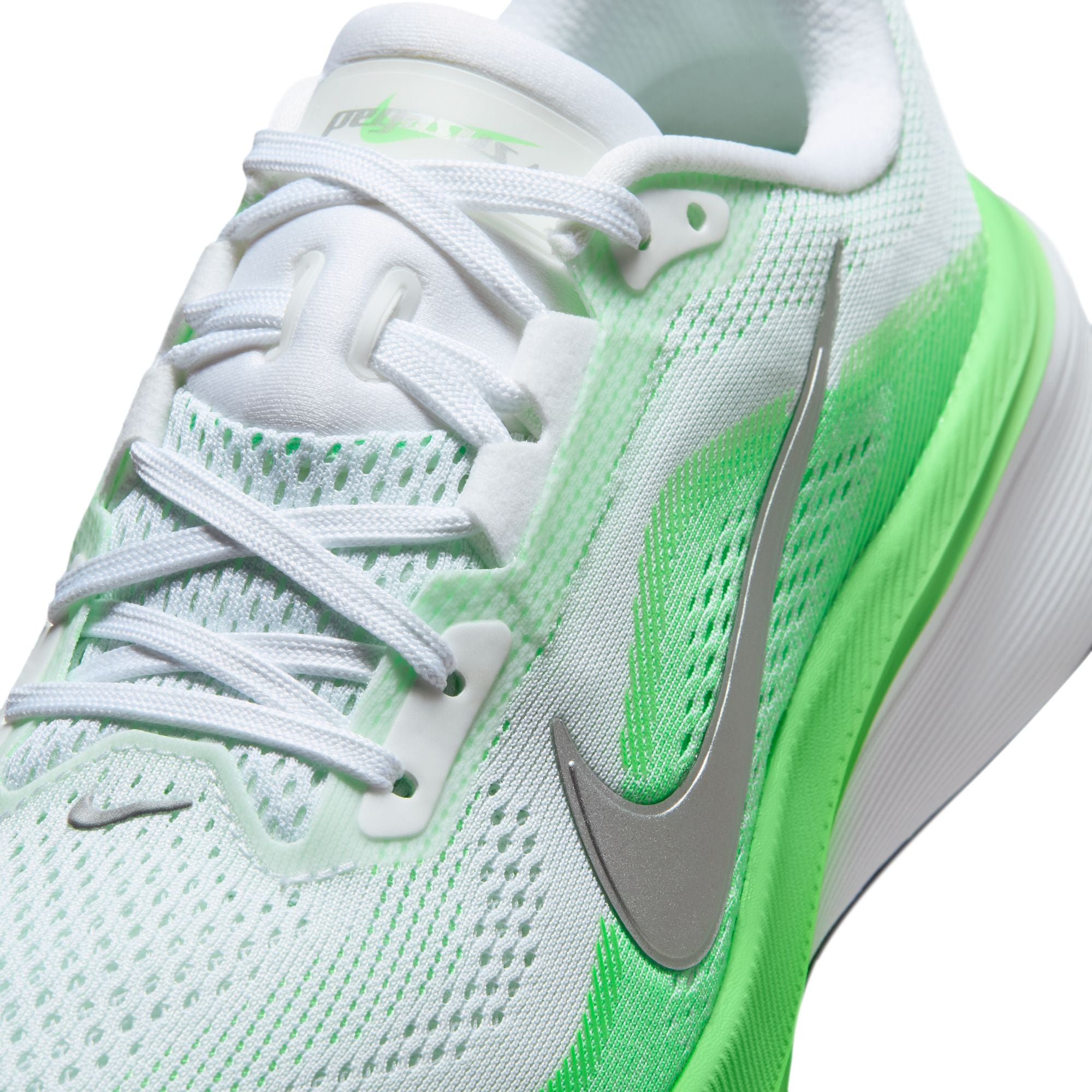 NIKE Pegasus 42 (Women's) WHITE/MTLC SILVER-GREEN STRIKE-ILLUSION GREEN-BLACK