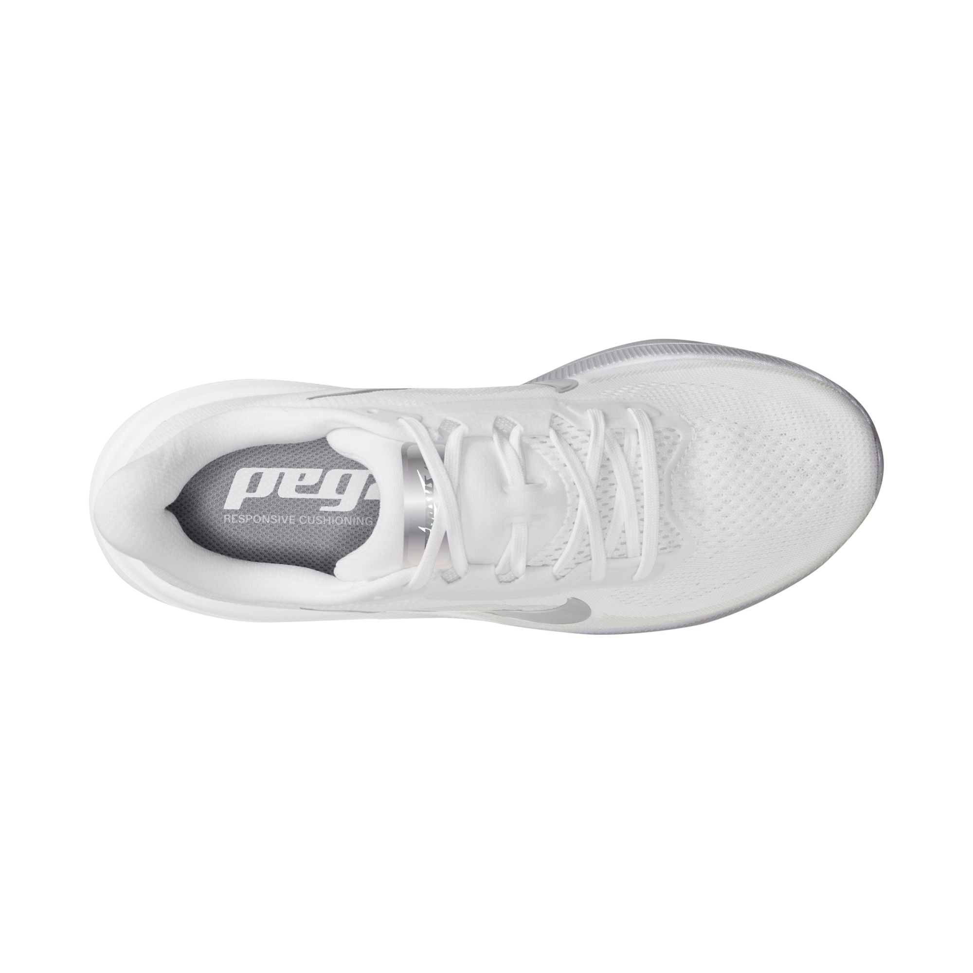 NIKE Pegasus 42 (Women's) WHITE/MTLC SILVER-WOLF GREY-COOL GREY