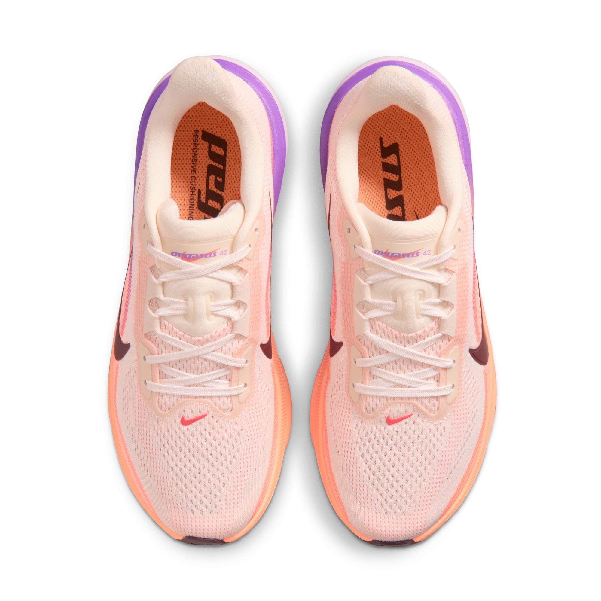 NIKE Pegasus 42 (Women's) CHALK/TATTOO-ORANGE PULSE-BRT VIOLET-BLEACHED LILAC-LT CRIMSON