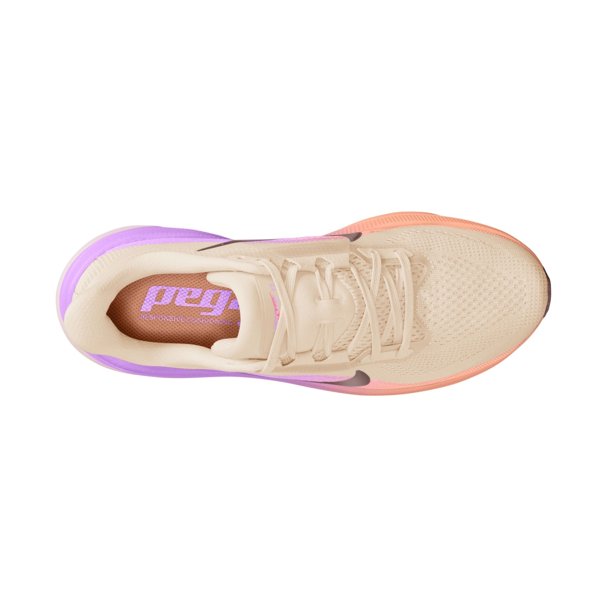 NIKE Pegasus 42 (Women's) CHALK/TATTOO-ORANGE PULSE-BRT VIOLET-BLEACHED LILAC-LT CRIMSON