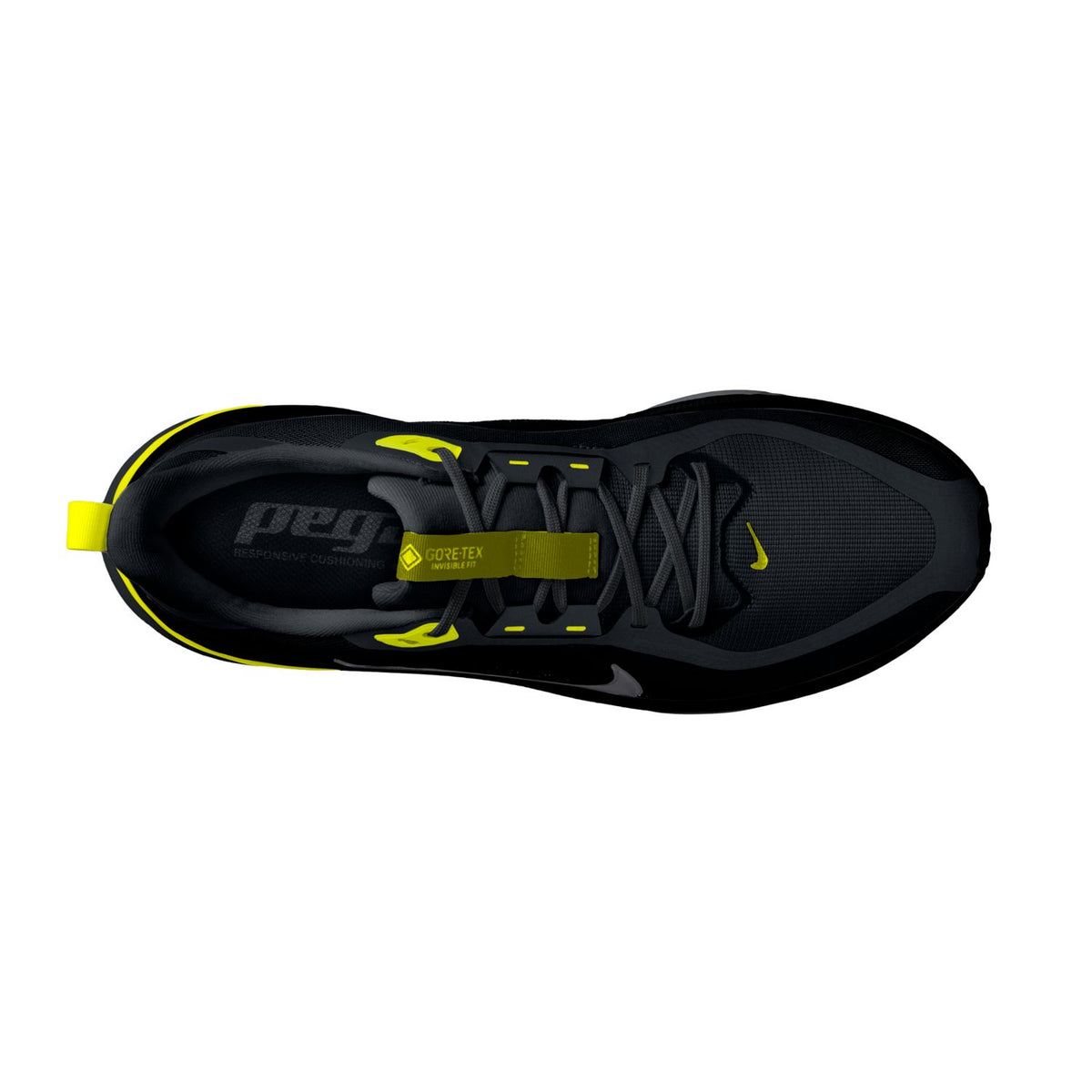 NIKE Pegasus 42 GORE-TEX (Men's) BLACK/MTLC DARK GREY-LEMON VENOM