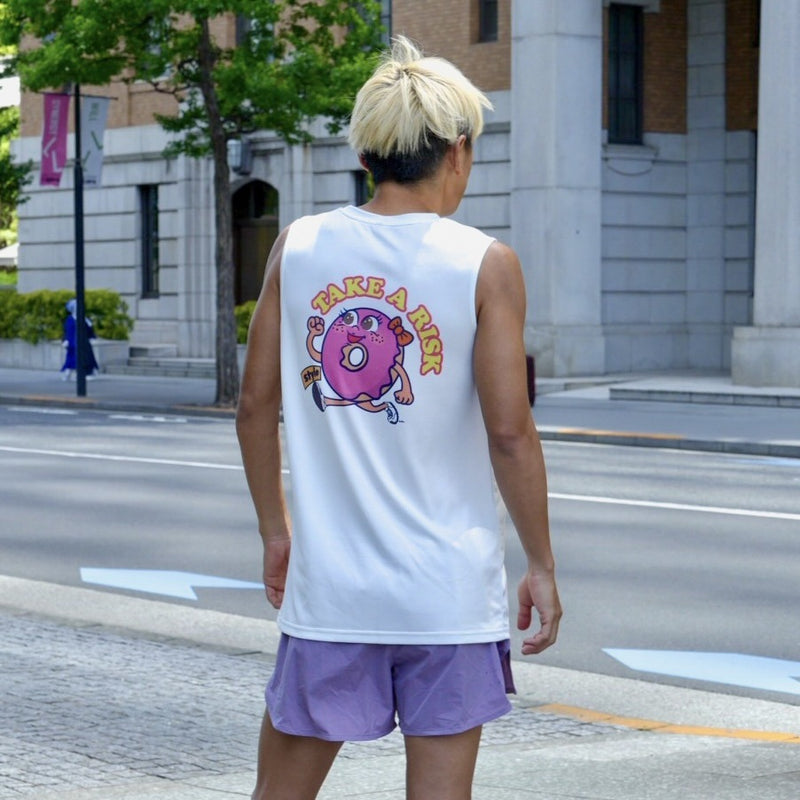 Style | DONUTS "TAKE A RISK" Sleeve-less Tee by JINGER (Men's White)