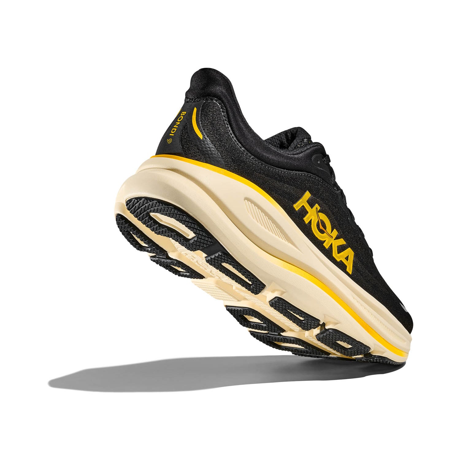 HOKA BONDI 9 (MENS) CARBON BLACK / YELLOW GOLD
