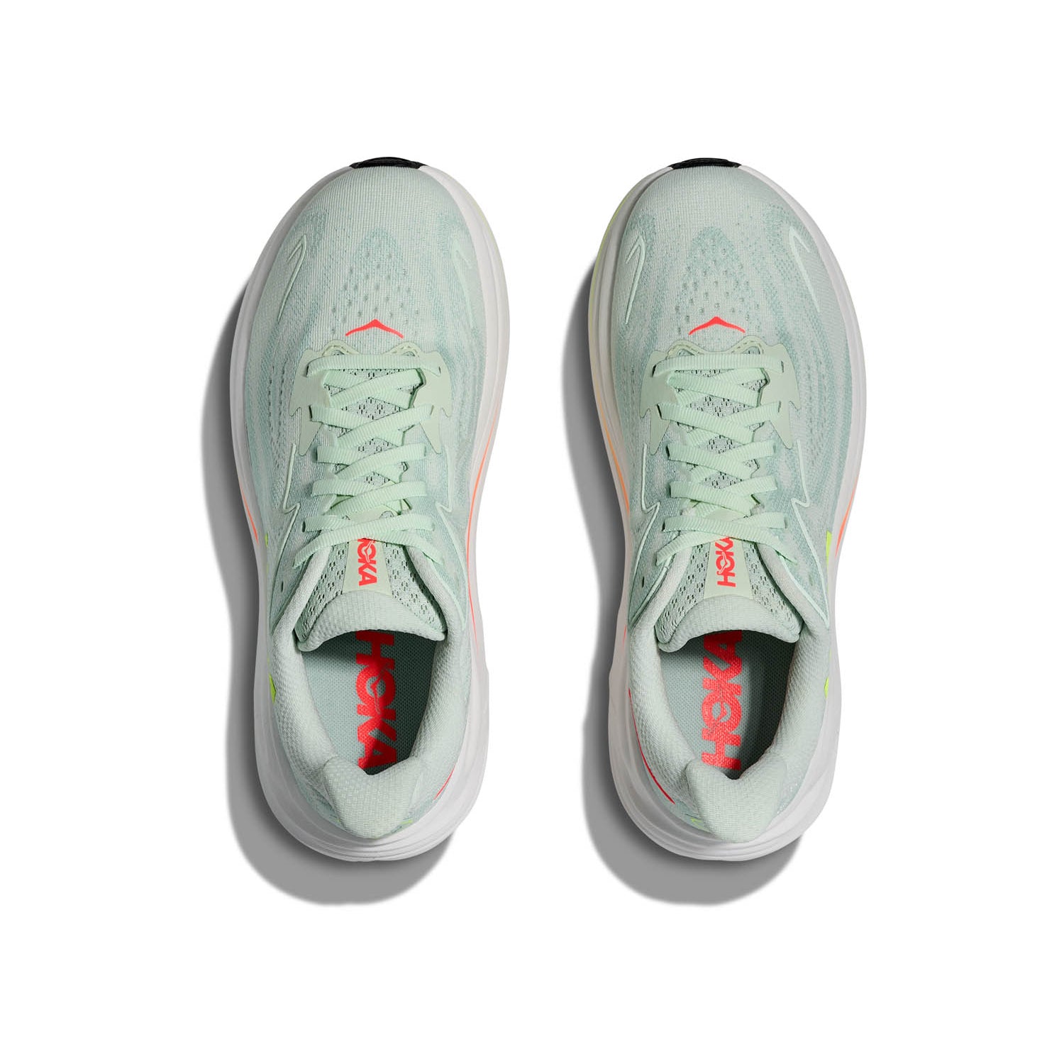 HOKA CLIFTON 10 (WOMENS) SEA GLASS / NEON FLAME