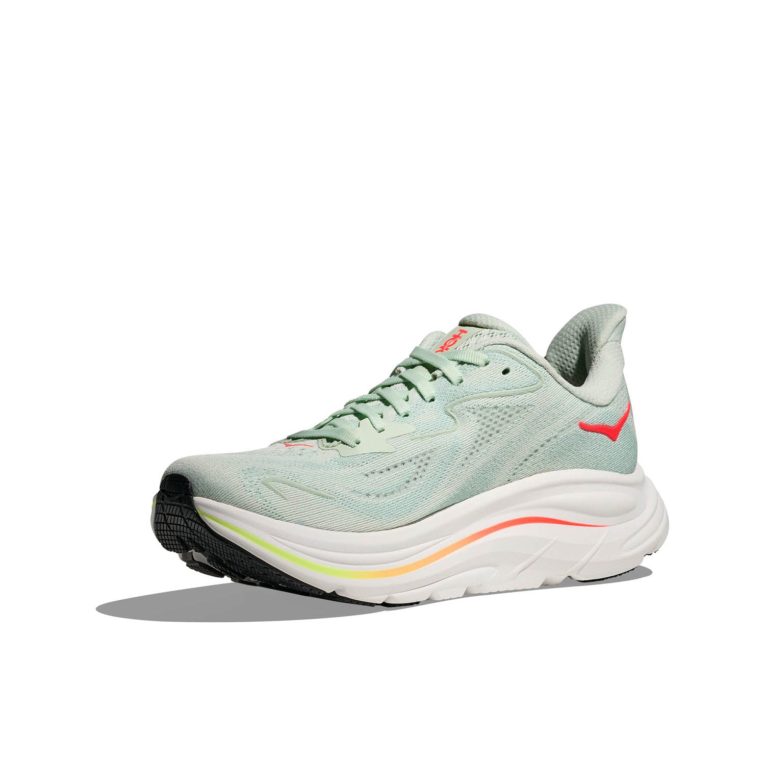 HOKA CLIFTON 10 (WOMENS) SEA GLASS / NEON FLAME