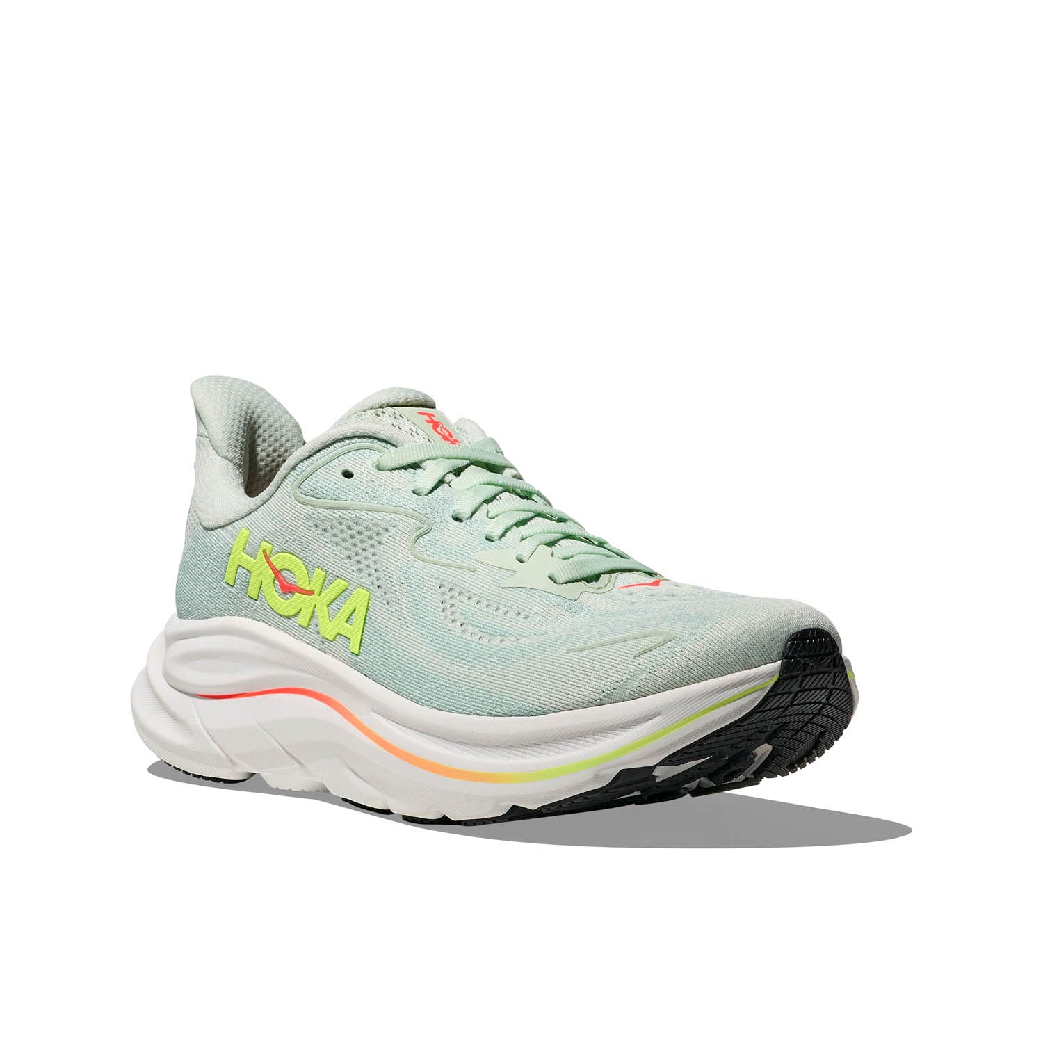 HOKA CLIFTON 10 (WOMENS) SEA GLASS / NEON FLAME