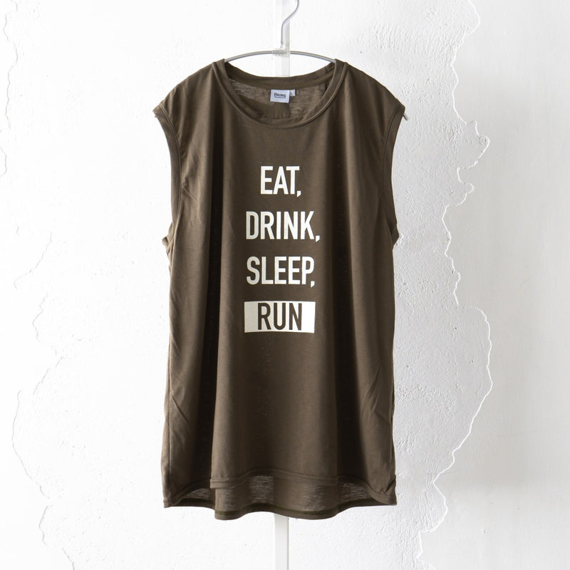 EAT DRINK SLEEP RUN / STREET Vertical Sleeve-less Tee (Khaki)