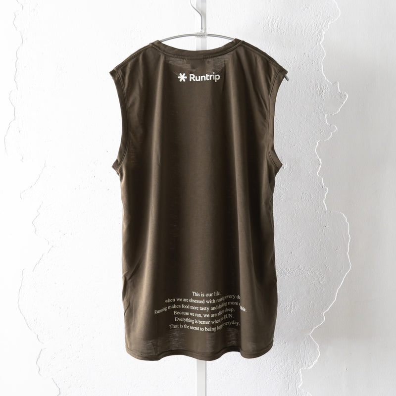 EAT DRINK SLEEP RUN / STREET Vertical Sleeve-less Tee (Khaki)